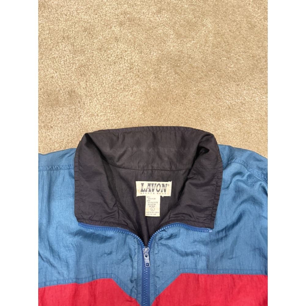 Vintage LAVON Windbreaker Jacket Colorblock 80s 90s Retro black red Teal L - Picture 2 of 6